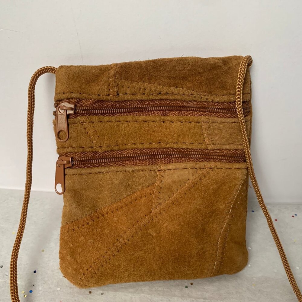 Mini Patchwork 2 Zip Crossbody Purse Brown Suede … - image 2